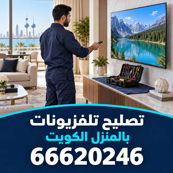 تجربة شاشة تلفزيون بعد الإصلاح بالريموت في منزل بالكويت